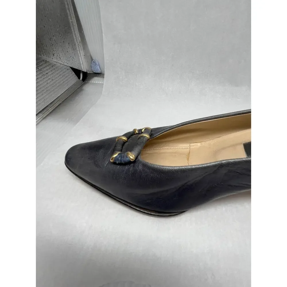 Vintage Bally Navy Blue Leather Pumps Made in Italy Size 6.5